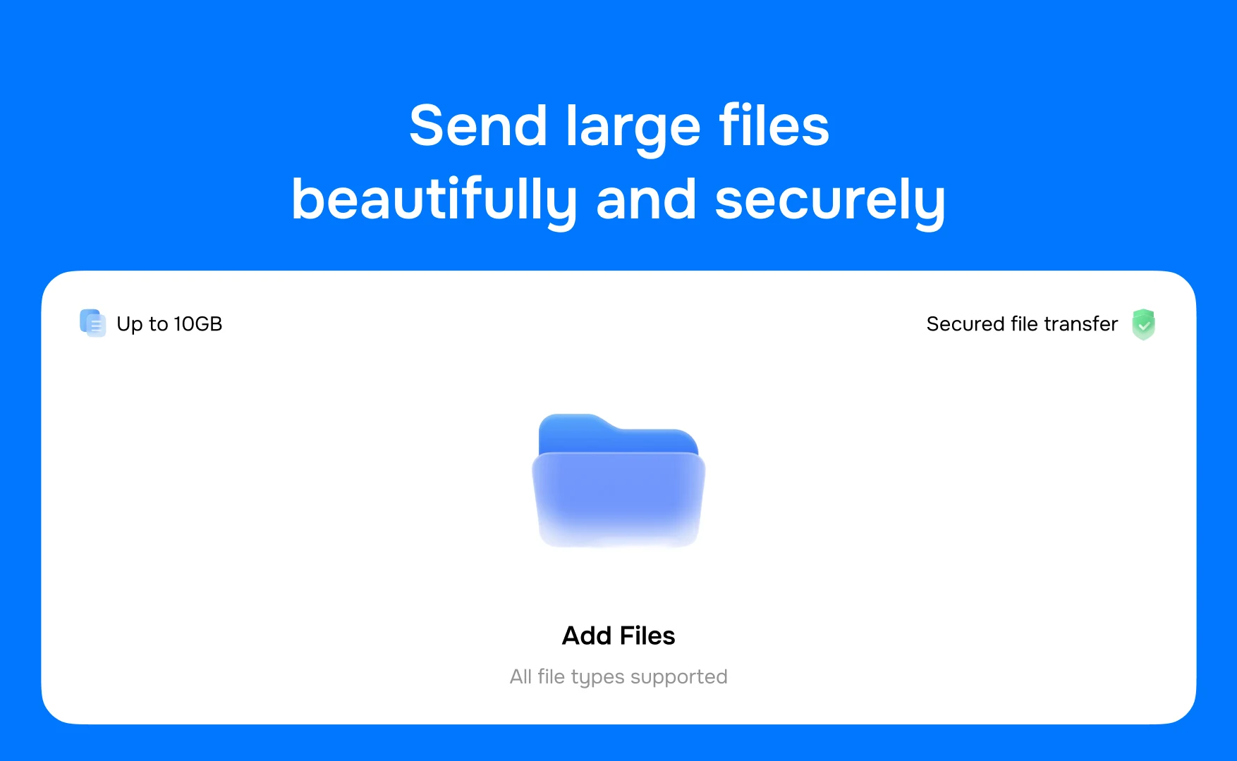 The drop screen on a full-bleed blue ground with the headline in white above it