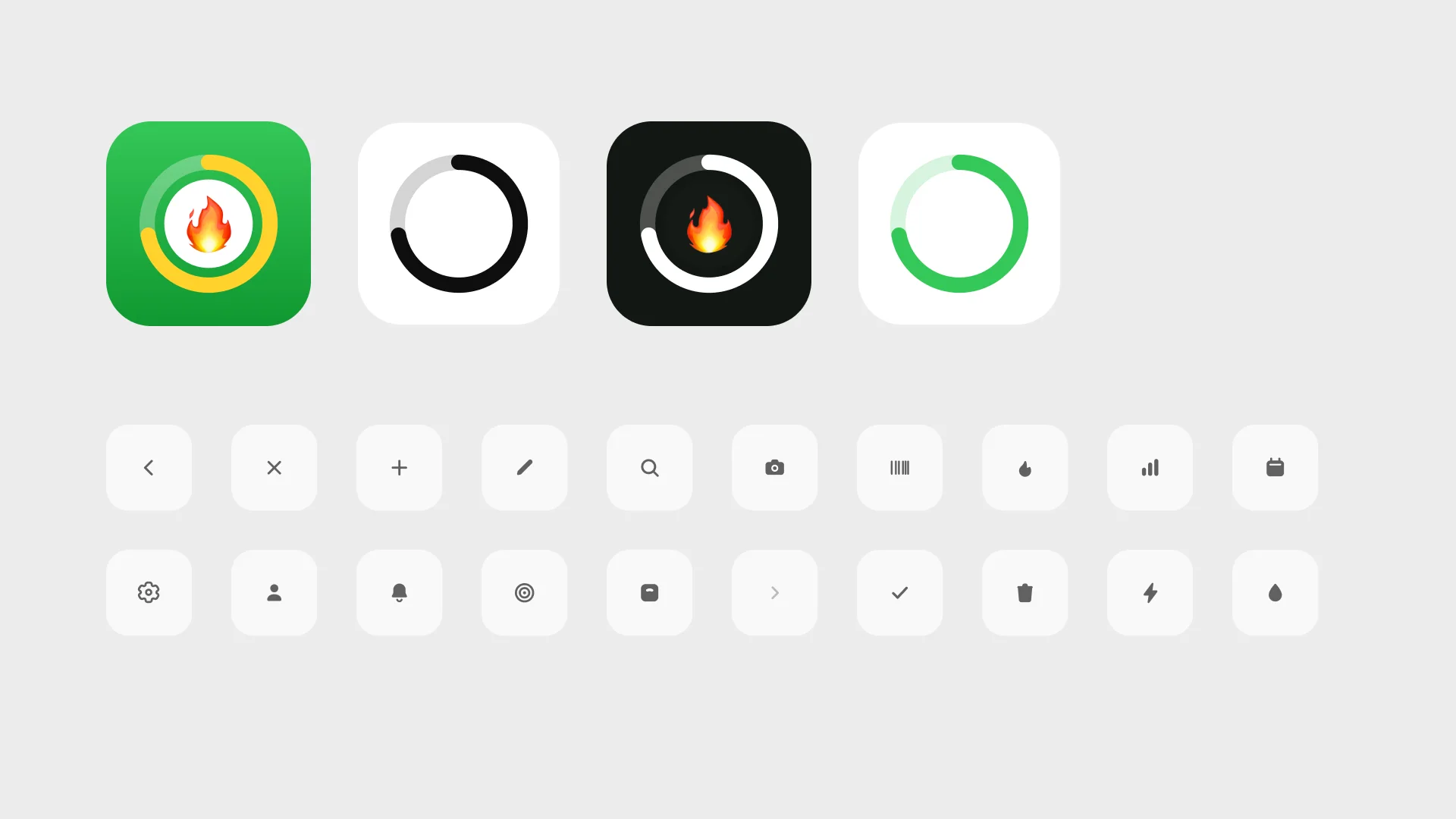 Logo variants and the twenty-icon set on tiles