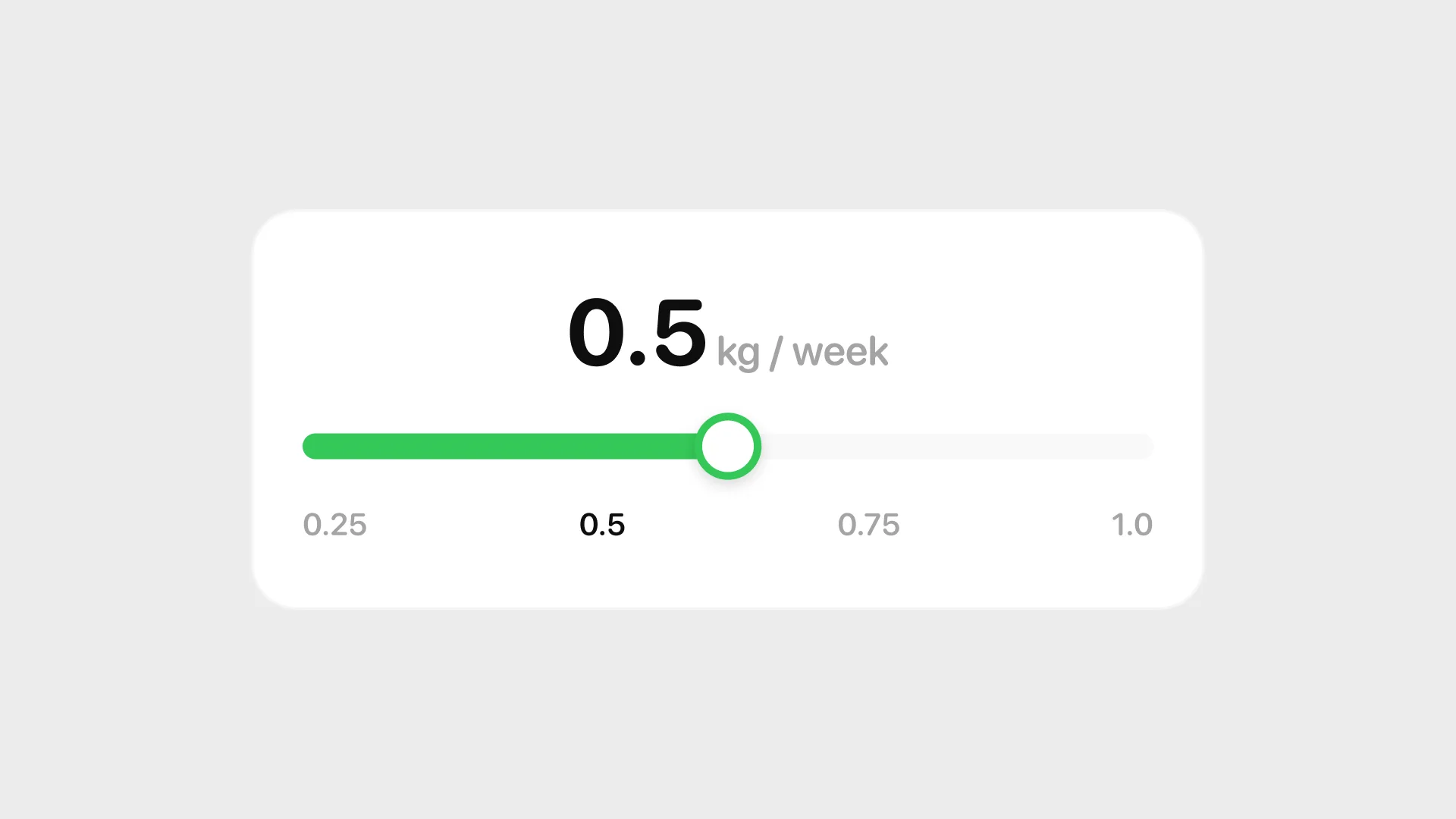 The pace slider card enlarged with the recommended half-kilo setting