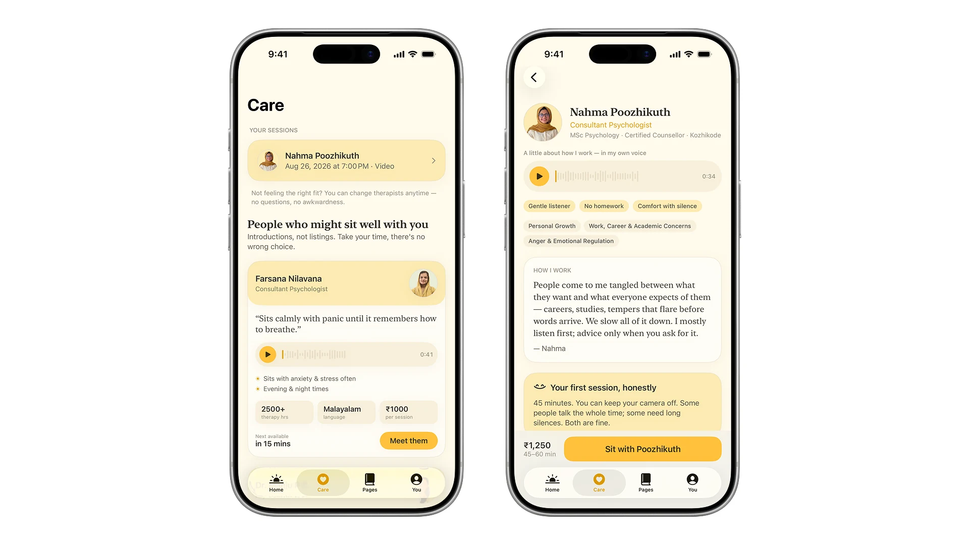 Three matched therapists with the reason each was suggested, and a therapist profile