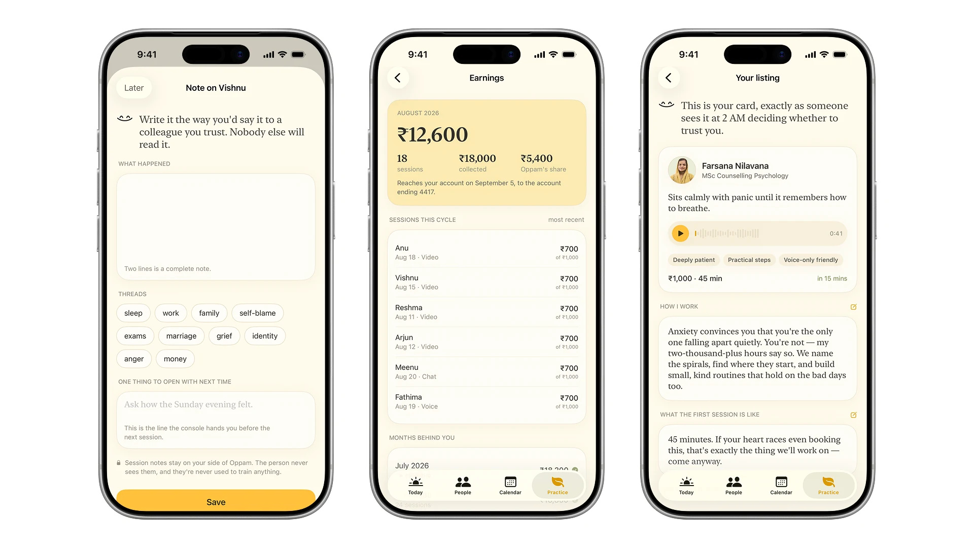 The earnings screen with the split written out and the payout history
