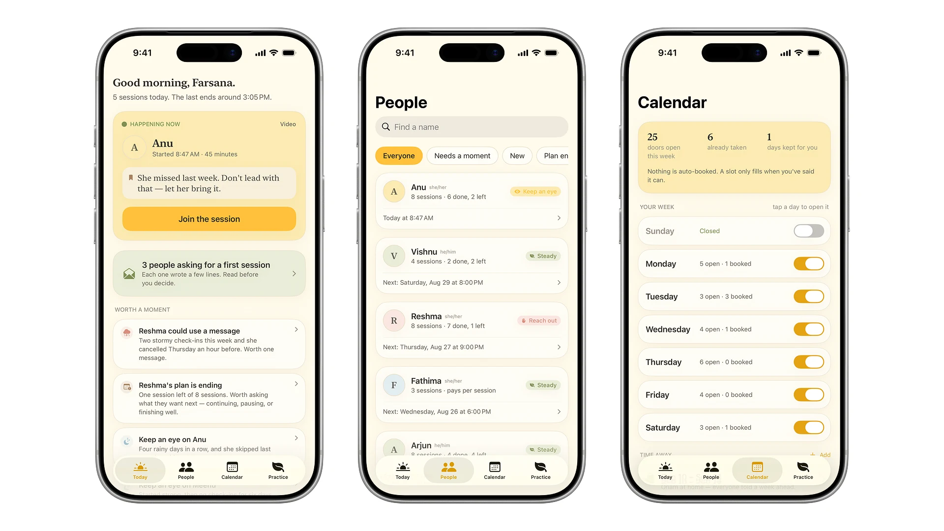 The console today, people and calendar screens