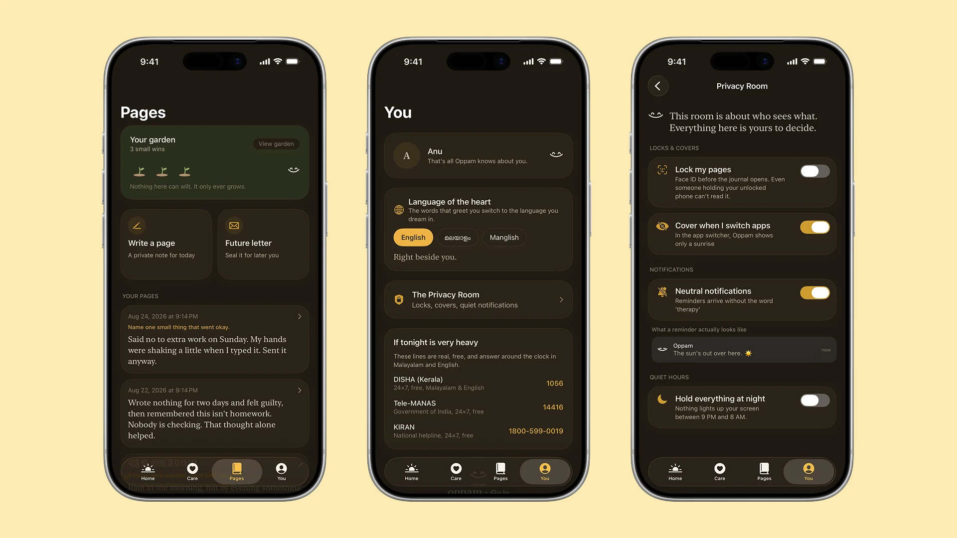 Pages, You and the privacy room in dark mode