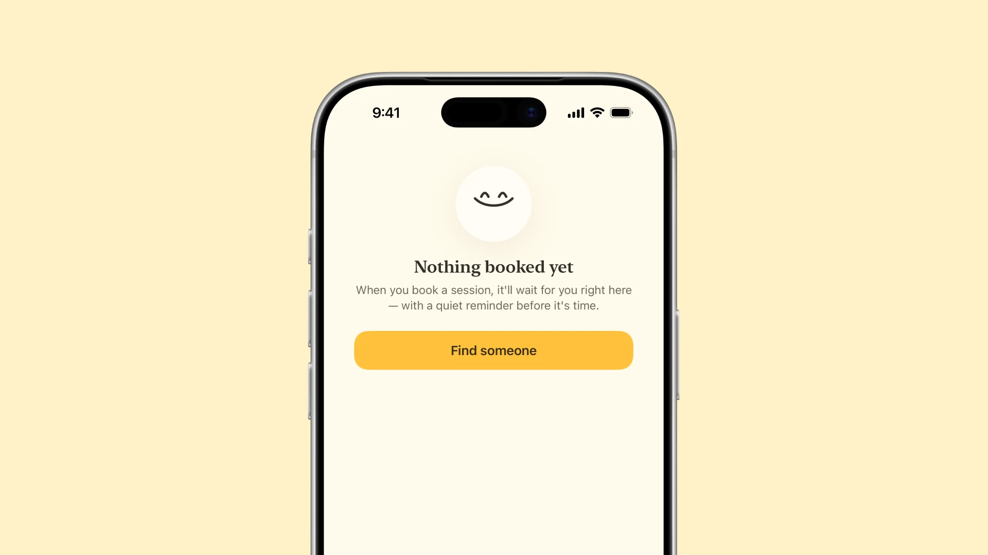 The nothing booked yet empty state with a find someone button
