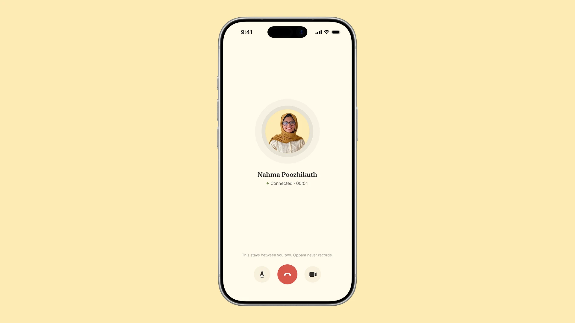The live session screen with the therapist and an end call button