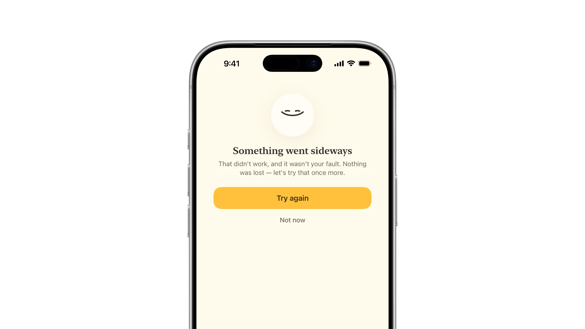 The something went sideways error screen