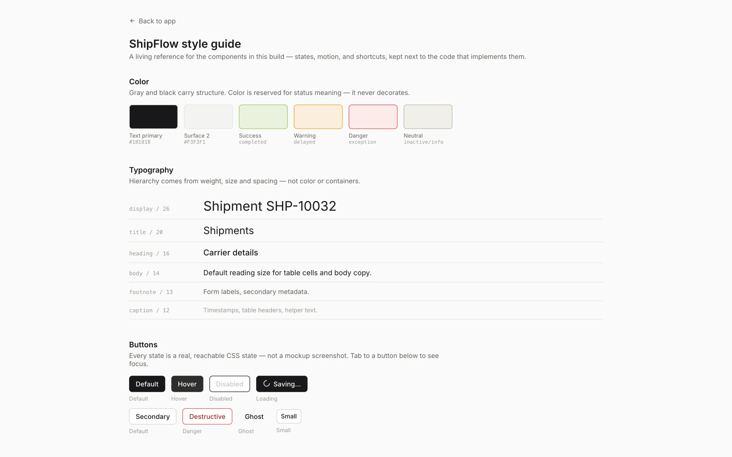 The living style guide page showing the component library